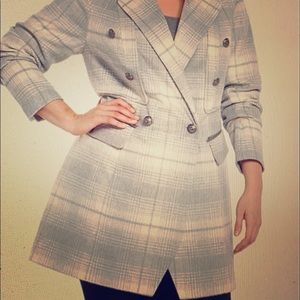Torrid Grey and White Plaid Plus Size Mid Length Pea Coat